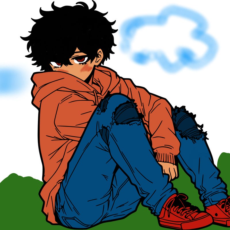 a male hoddie ripped jeans messy hair anime