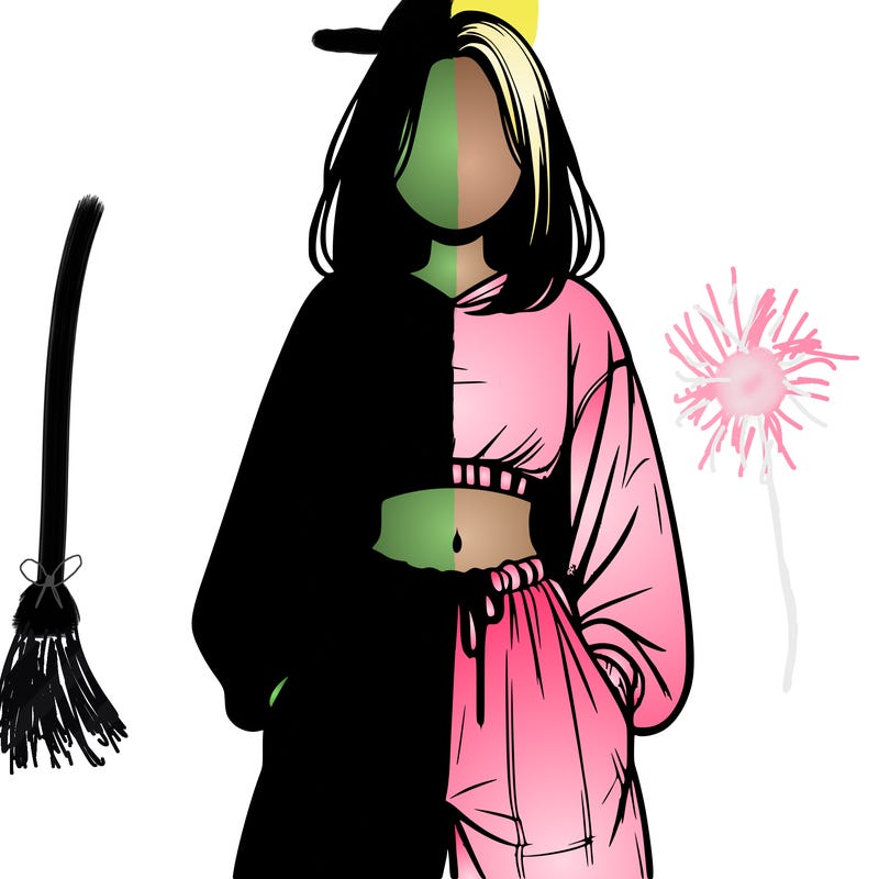 realistic girl faceless with baggy pants and a crop top