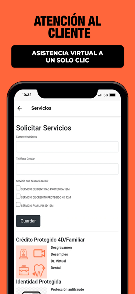 ETAFASHION - Pantalla de servicio al cliente de la app ETAFASHION para solicitudes de servicio y asistencia virtual