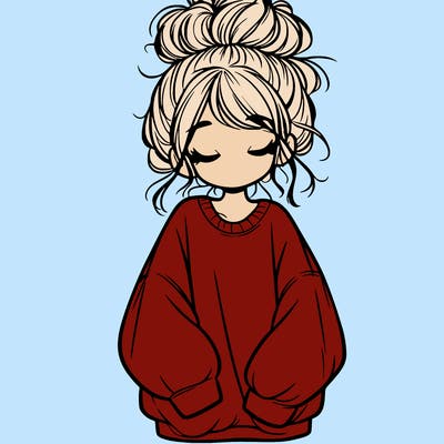 girl with baggy sweatshirt and messy bun