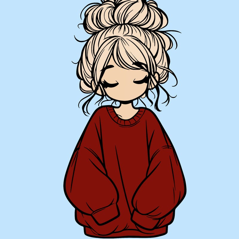 girl with baggy sweatshirt and messy bun