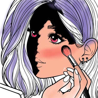 a realistic girl doing her makeup