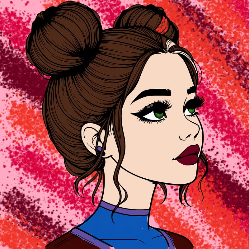 realistic girl with buns on the top of her head