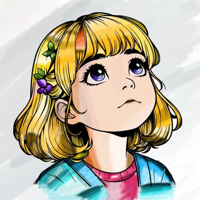 realistic girl looking up