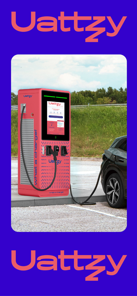 Uattzy – Stazioni di ricarica - Un'auto elettrica nera collegata a una stazione di ricarica Uattzy rosa in un parcheggio all'aperto