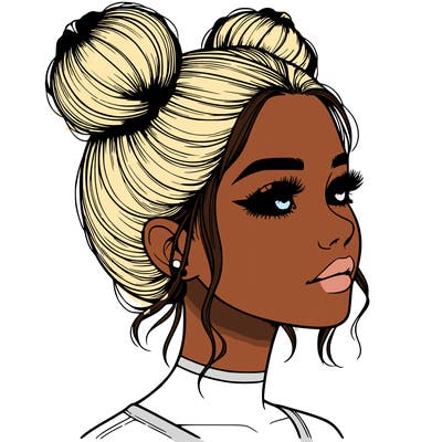 realistic girl with buns on the top of her head