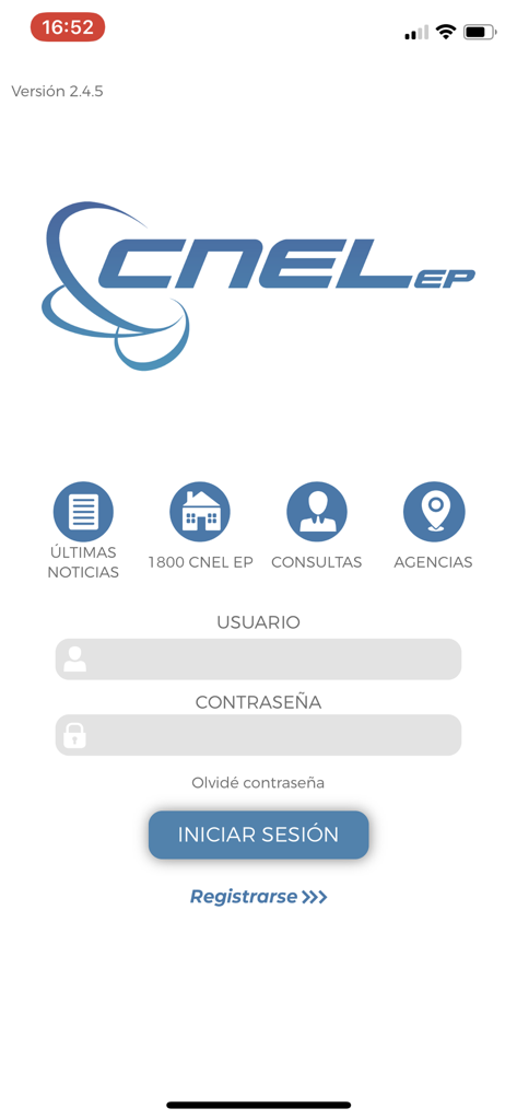 CNEL EP - Login interface of the CNEL EP mobile app for managing electricity accounts