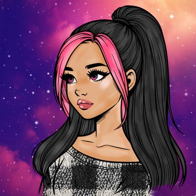 realistic girl with a high ponytail