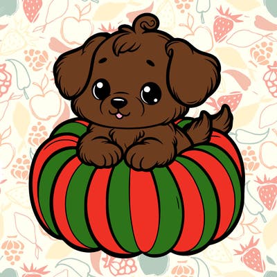 cute little puppy in a pumpkin