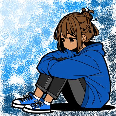 sad anime girl sitting alone