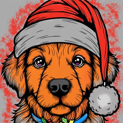realistic dog with a christmas hat
