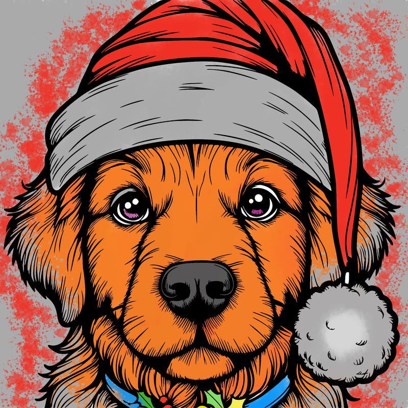 realistic dog with a christmas hat