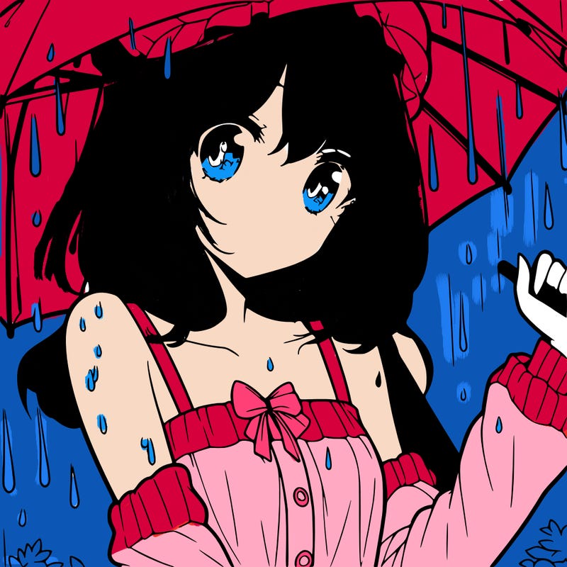 pretty anime girl in the rain