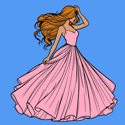 realistic woman with dress flowing in the wind