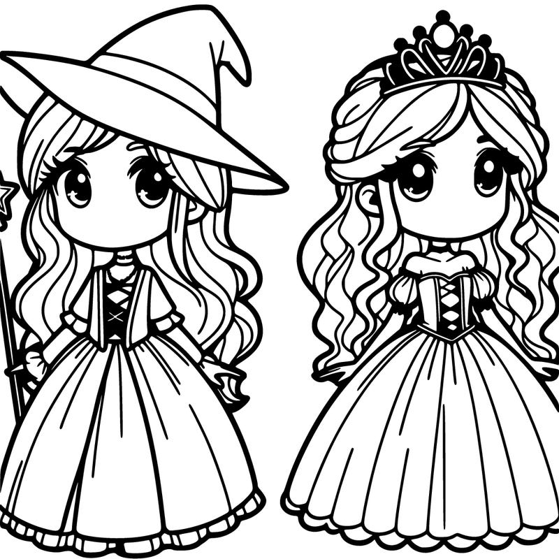 2 girls 1 a witch and 5he other a princess