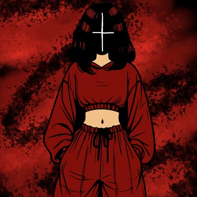 realistic girl faceless with baggy pants and a crop top