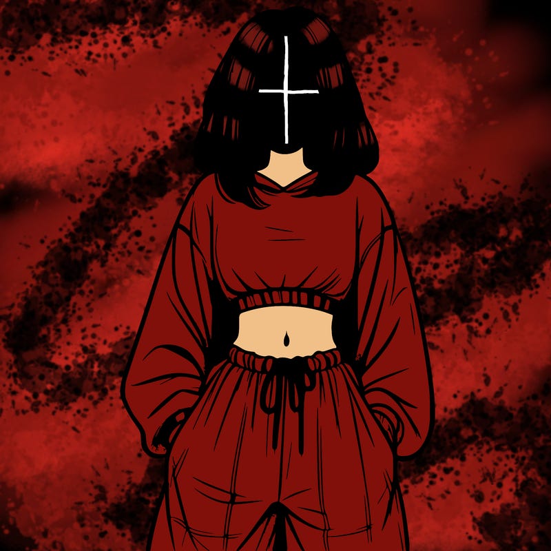 realistic girl faceless with baggy pants and a crop top