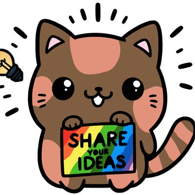 a cute cat saying share your ideas