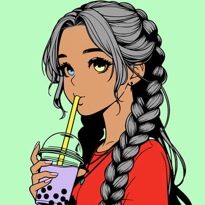 realistic girl with braided hair drinking boba