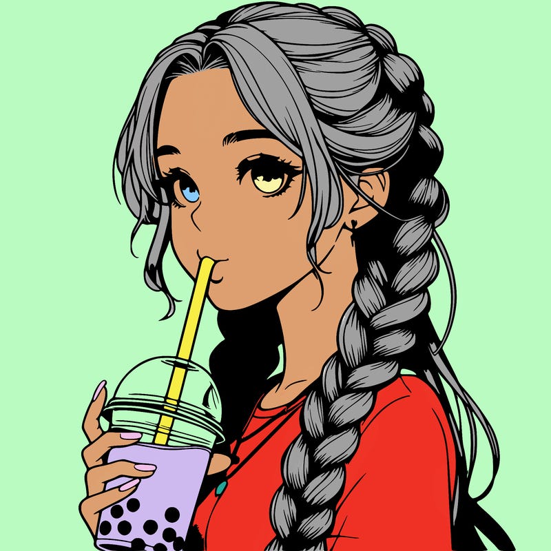 realistic girl with braided hair drinking boba