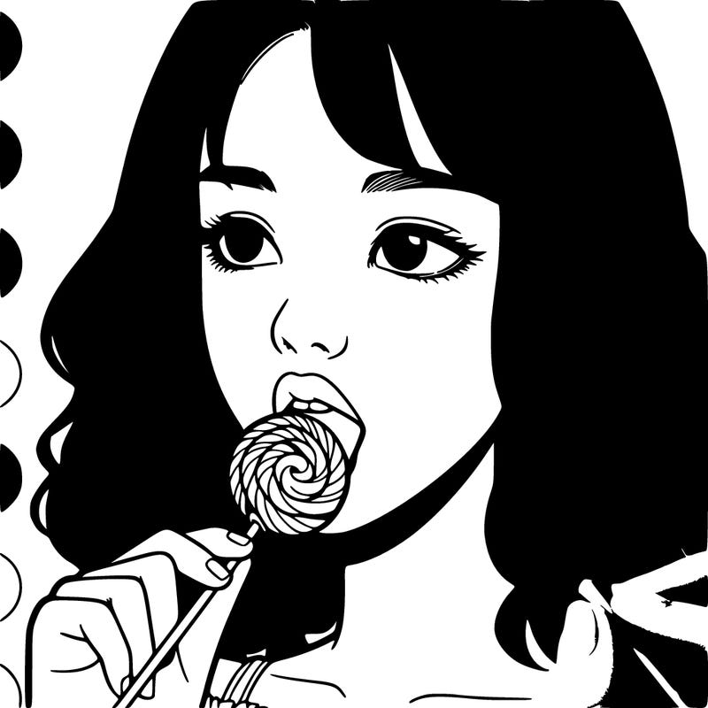 a realistic girl eating candy