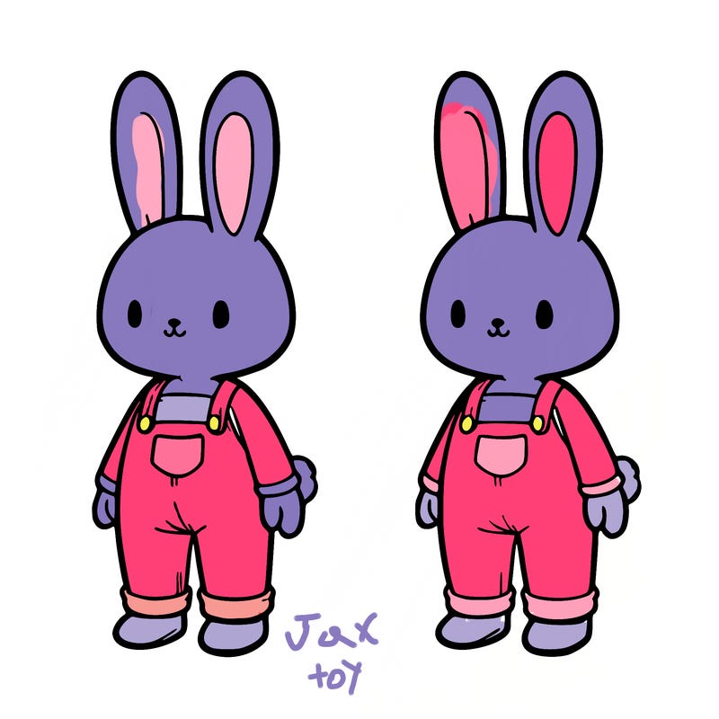 tall bunny that purple with light pink overals