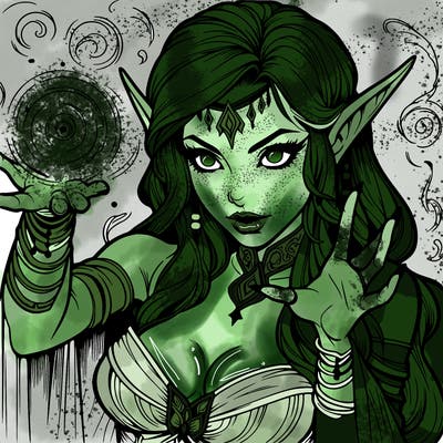 realistic scary beautiful elf sorceress casting spell