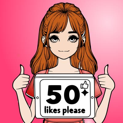realistic girl holding a 50 likes please sign