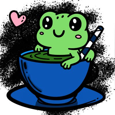 cute frog in a tea cup