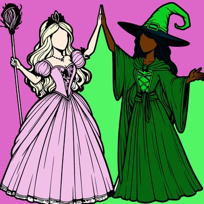 detailed realistic split of a princess and a witch