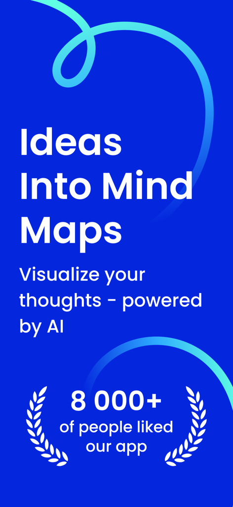 FlowMind AI: Mind Map Maker - FlowMind AI Mind Map Maker promotional screen with the headline Ideas Into Mind Maps and a badge showing 8000 plus user likes.