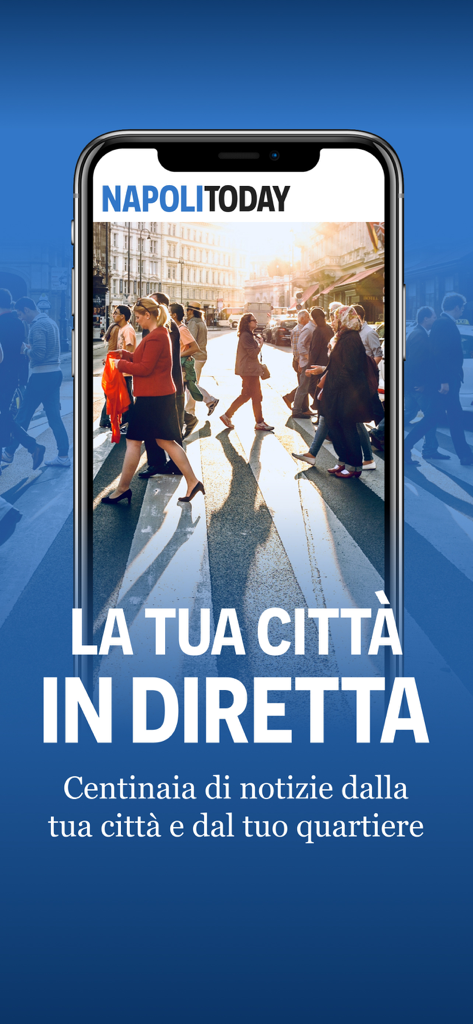 Écran de smartphone affichant l'application NapoliToday avec des actualités locales en direct de Naples