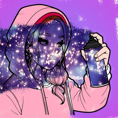 a realistic girl, spray painting