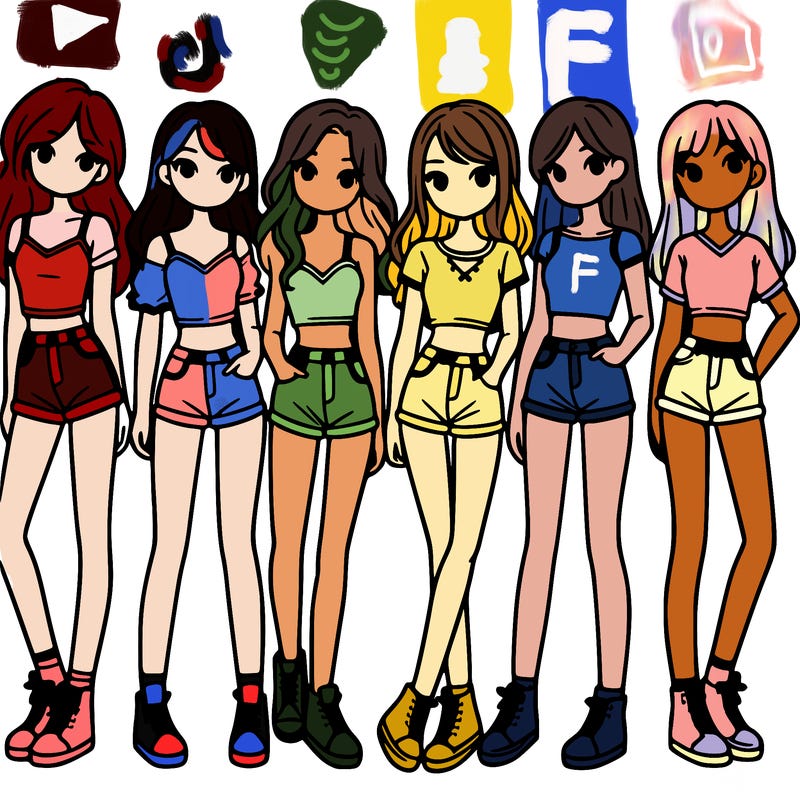 a group of girls wearing crop tops and shorts