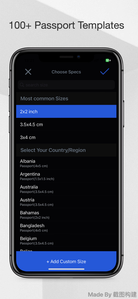 Passport Photo - IDPhoto4You - Lista de plantillas y tamaños de fotos de pasaporte para diferentes países en la aplicación IDPhoto4You