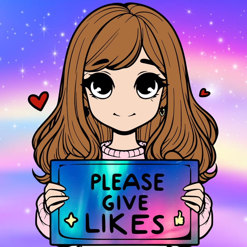realistic girl that is holding a sign that says please give likes