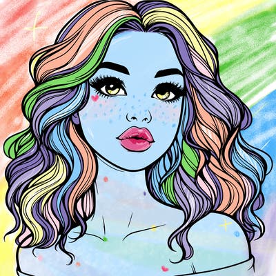 realistic girl with wavy hair and lips