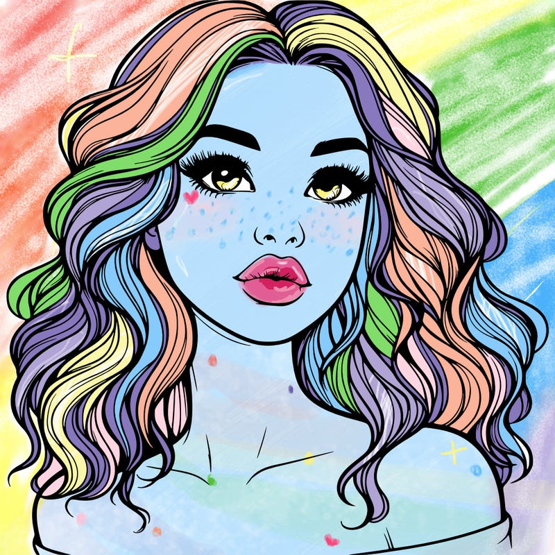 realistic girl with wavy hair and lips