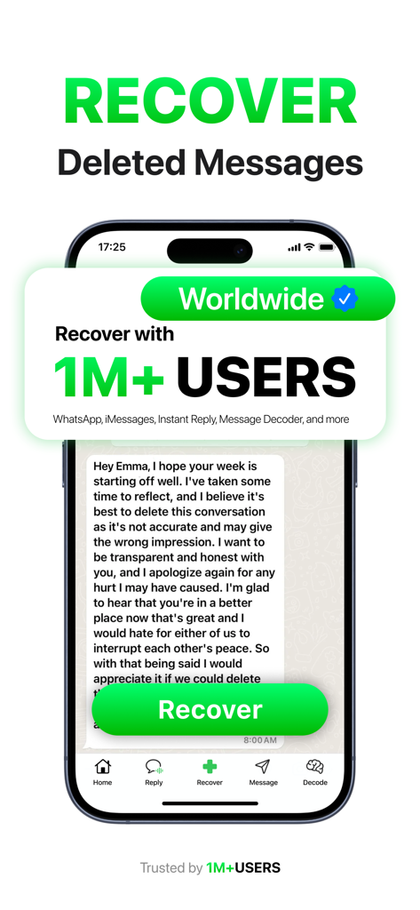 Recover Deleted Messages: Chat - Recover Deleted Messages app interface showing chat restoration and message recovery features