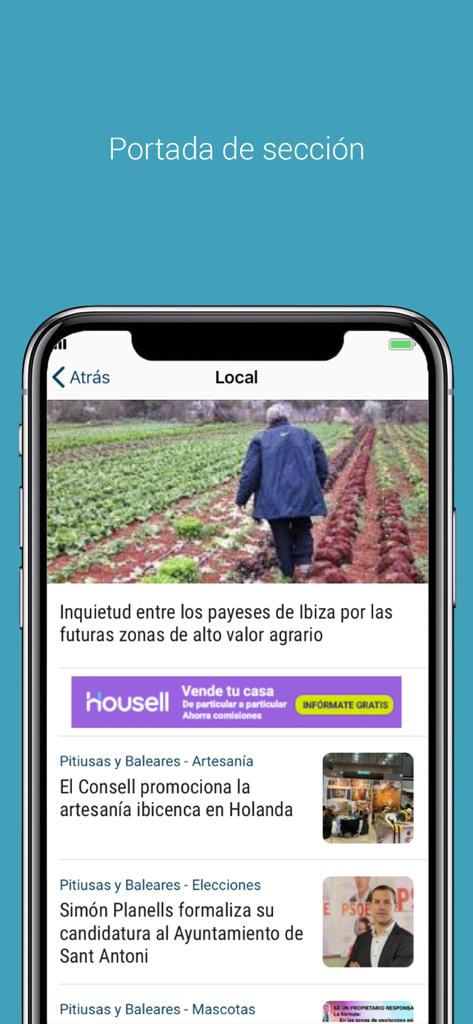 Diario de Ibiza - Aplicación móvil Diario de Ibiza mostrando la sección de noticias locales con varios titulares sobre la isla