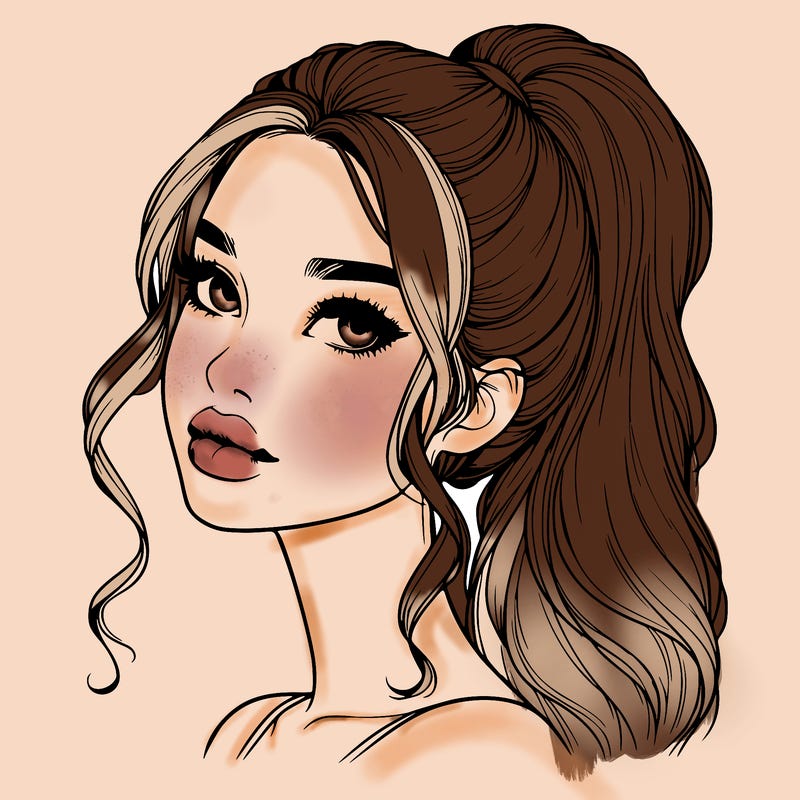 realistic girl with a ponytail on her hair and lips