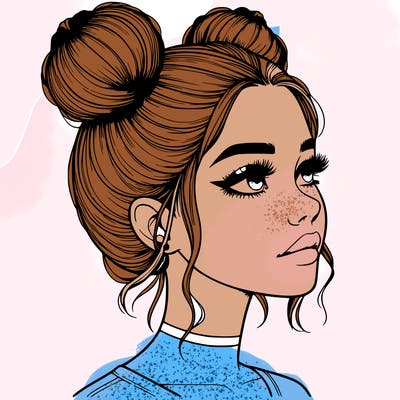 realistic girl with buns on the top of her head