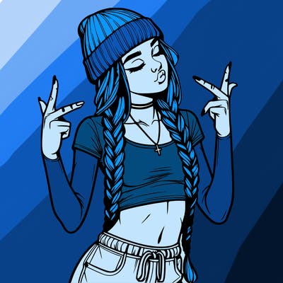 realistic teenage girl with braids and a beanie and crop top doing 🫶🏼