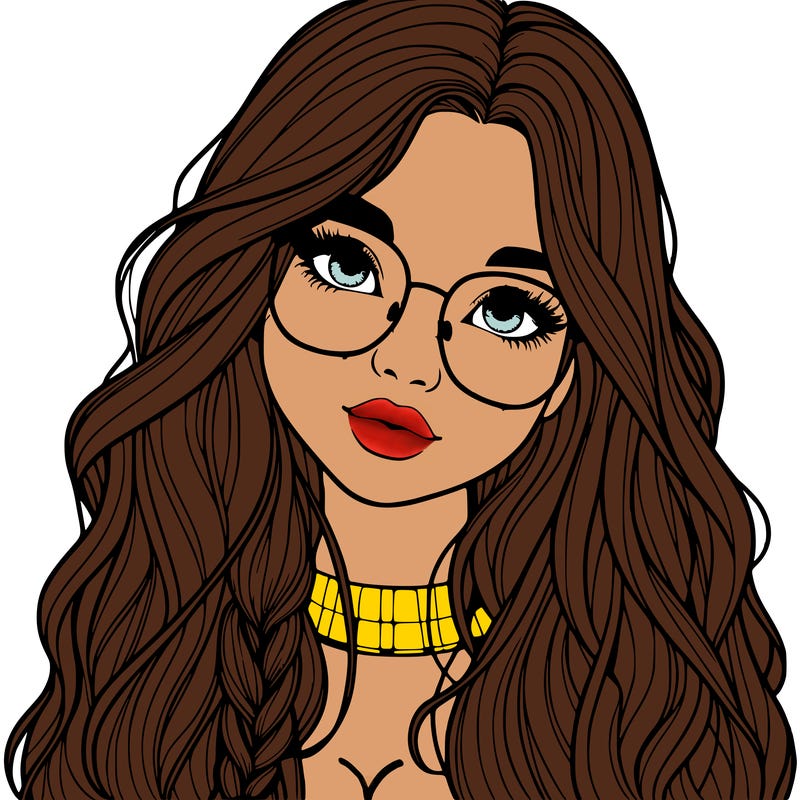 girl with long hair and freckles and glasses realistic