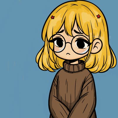 sad girl with glasses in a sweater