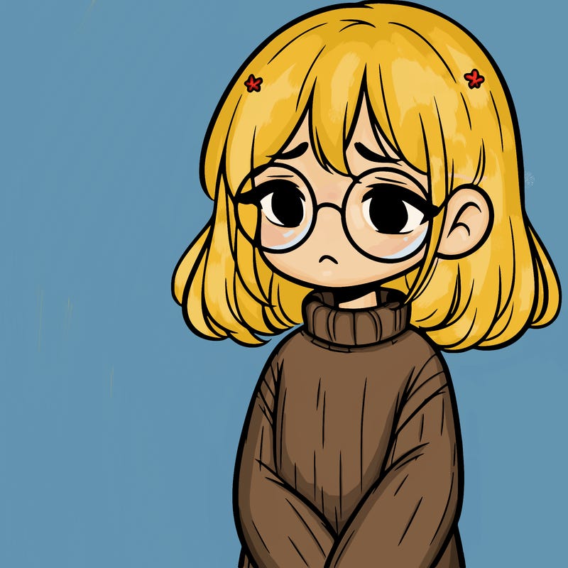 sad girl with glasses in a sweater