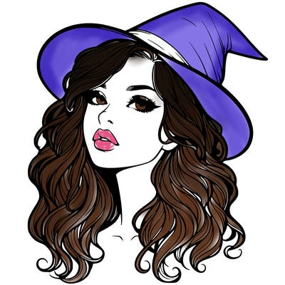 realistic witch girl with wavy hair and lips
