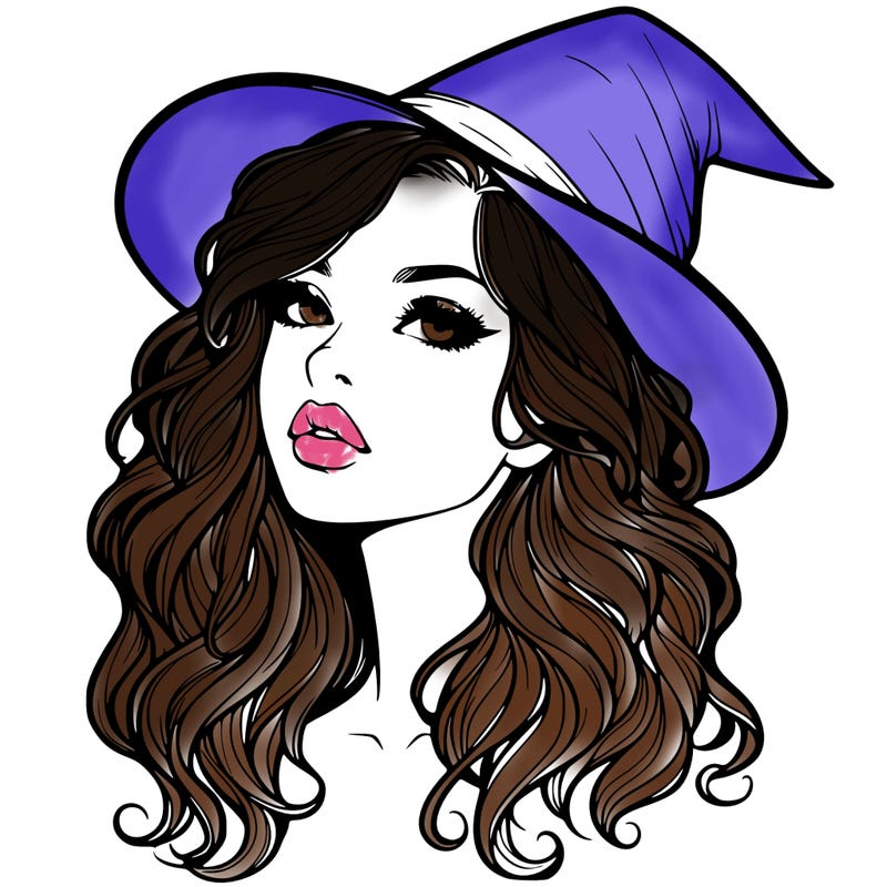 realistic witch girl with wavy hair and lips