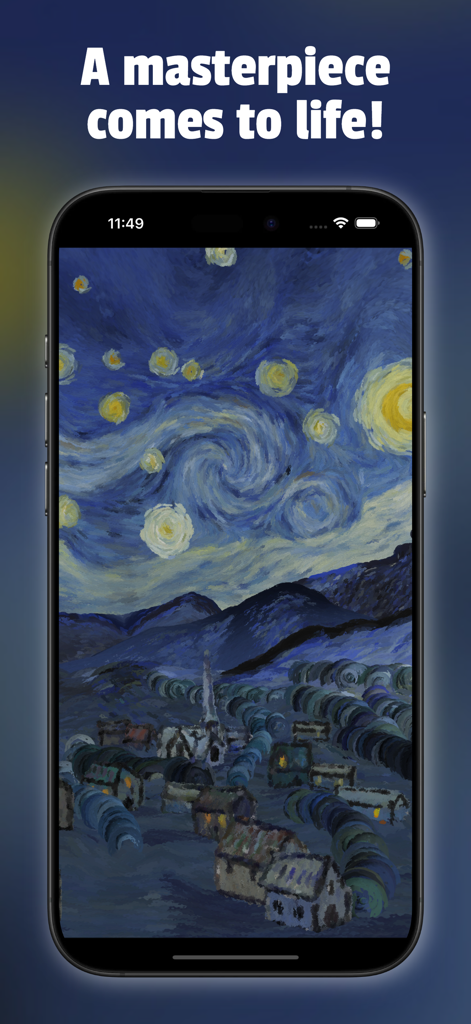 Starry Night Interactive - Versión interactiva de la pintura La noche estrellada de Van Gogh en la pantalla de un smartphone