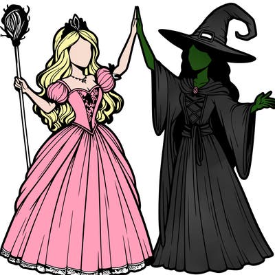 detailed realistic split of a princess and a witch